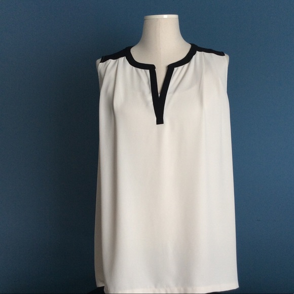 LOFT Tops - LOFT Mixed Media Split Neck Sleeveless Shell